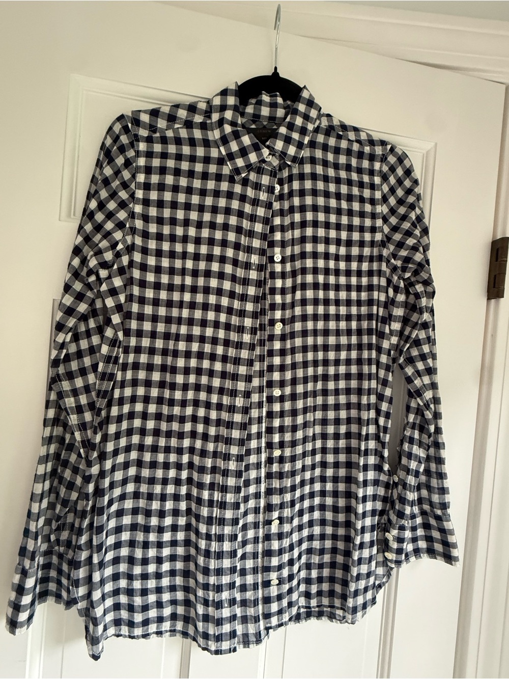 J. Crew Navy and White Gingham Button-Down Shirt
